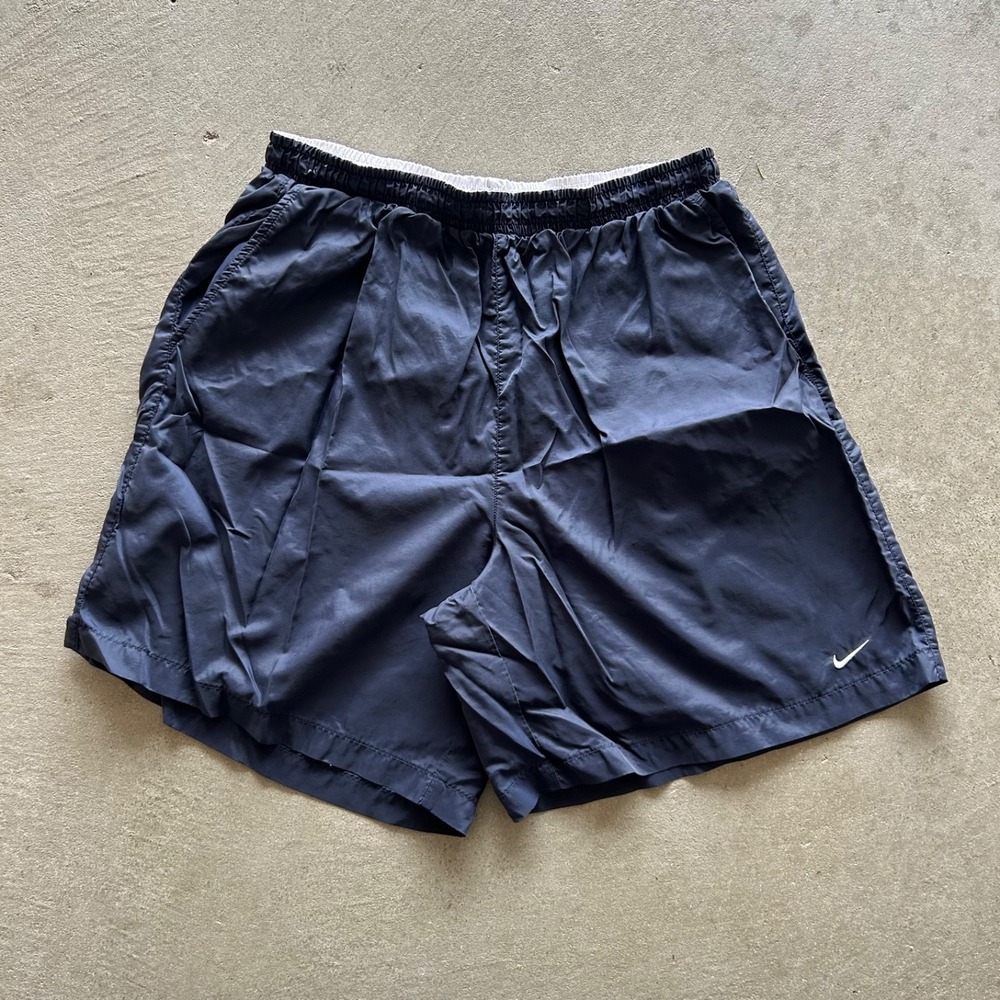 Vintage 90s Nike‎ Swim Trunks Size XXL Navy Blue Bathing Suit Swim Shorts Logo